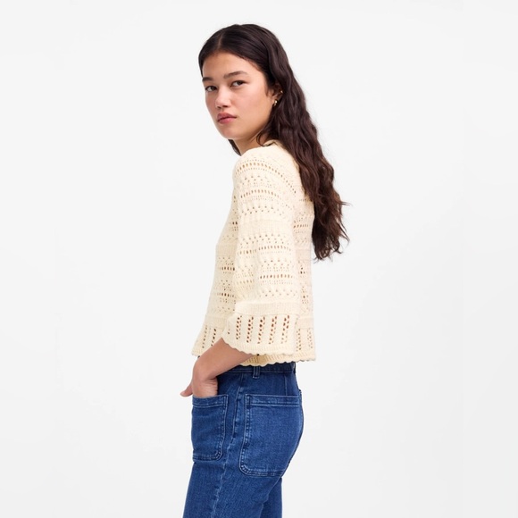 Madewell Cream Scalloped Trim Sweater Tee Women’s Size XS NEW - Picture 6 of 7